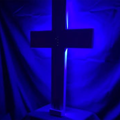 Lit Blue Wooden Cross with Remote